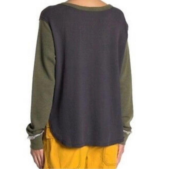 EUC Free People LoneStar Patchwork Thermal Waffle Knit Top Charcoal Small - Picture 7 of 12